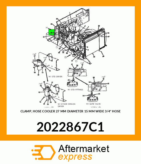 CLAMP, HOSE COOLER 27 MM DIAMETER 15 MM WIDE 3/4" HOSE 2022867C1