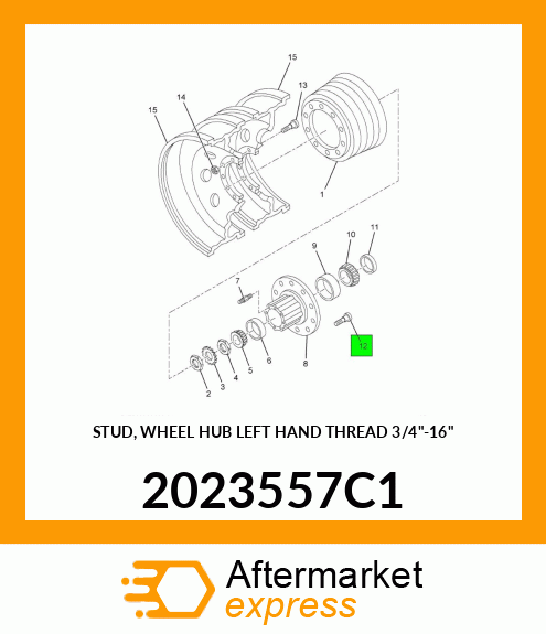 STUD, WHEEL HUB LEFT HAND THREAD 3/4"-16" 2023557C1