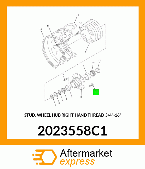 STUD, WHEEL HUB RIGHT HAND THREAD 3/4"-16" 2023558C1