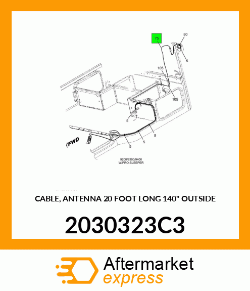 CABLE, ANTENNA 20 FOOT LONG 140" OUTSIDE 2030323C3