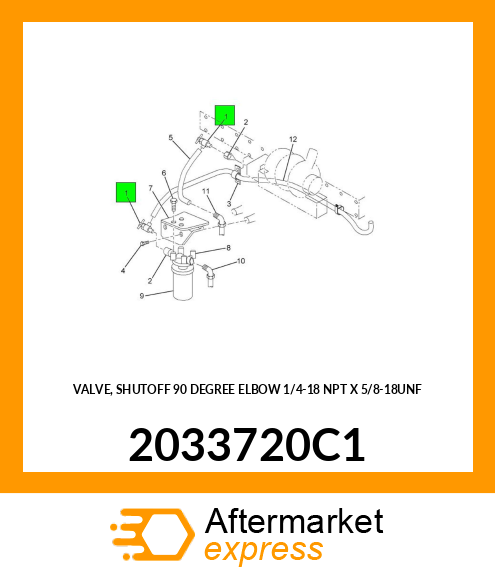 VALVE, SHUTOFF 90 DEGREE ELBOW 1/4"-18 NPT X 5/8"-18UNF 2033720C1