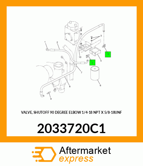 VALVE, SHUTOFF 90 DEGREE ELBOW 1/4"-18 NPT X 5/8"-18UNF 2033720C1