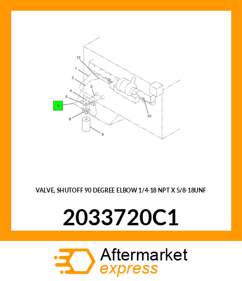 VALVE, SHUTOFF 90 DEGREE ELBOW 1/4"-18 NPT X 5/8"-18UNF 2033720C1