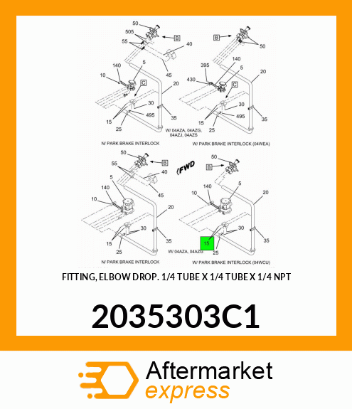 FITTING, ELBOW DROP 1/4" TUBE X 1/4" TUBE X 1/4" NPT 2035303C1