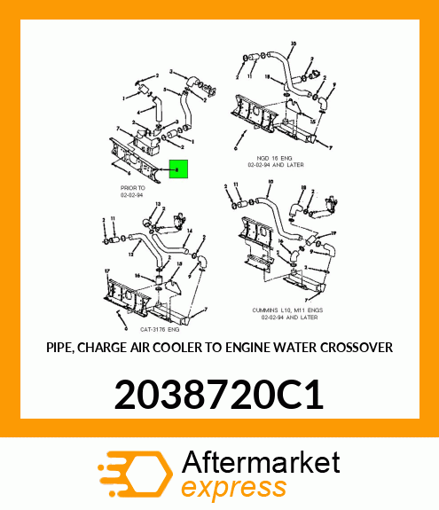 PIPE, CHARGE AIR COOLER TO ENGINE WATER CROSSOVER 2038720C1