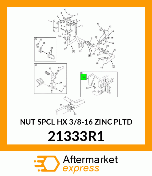 NUT SPCL HX 3/8-16 ZINC PLTD 21333R1