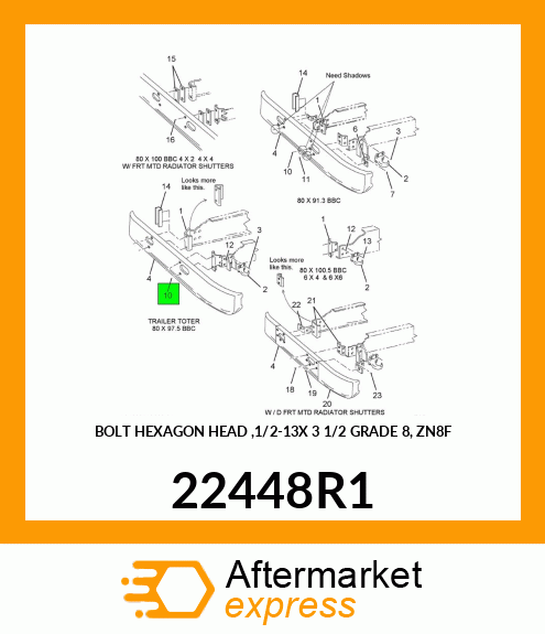 BOLT HEXAGON HEAD ,1/2-13X 3 1/2 GRADE 8, ZN8F 22448R1