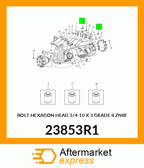 BOLT HEXAGON HEAD 3/4-10 X 3 GRADE 8 ZN8F 23853R1