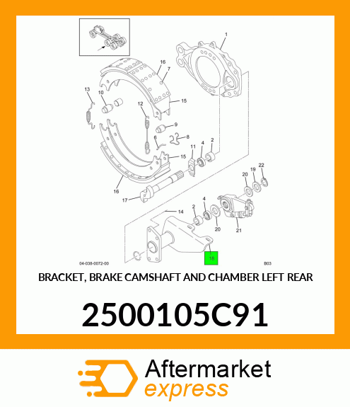 BRACKET, BRAKE CAMSHAFT AND CHAMBER LEFT REAR 2500105C91