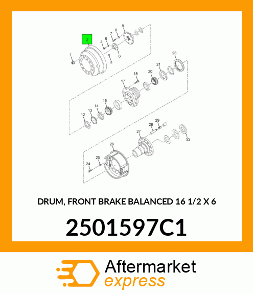 DRUM, FRONT BRAKE BALANCED 16 1/2" X 6" 2501597C1