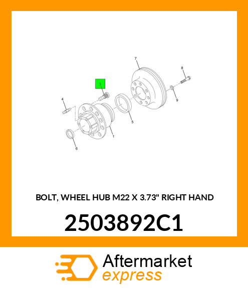 BOLT, WHEEL HUB M22 X 3.73" RIGHT HAND 2503892C1