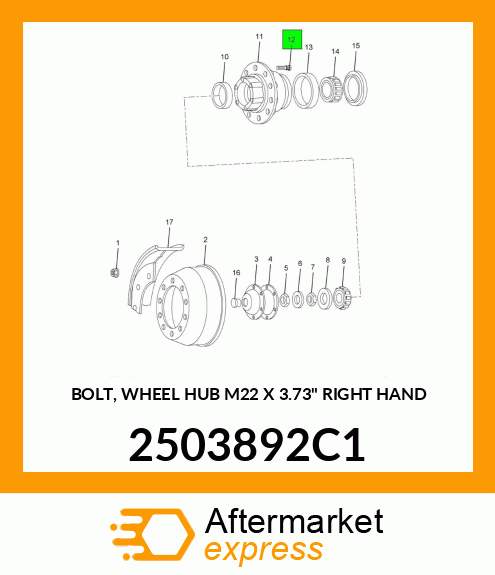 BOLT, WHEEL HUB M22 X 3.73" RIGHT HAND 2503892C1