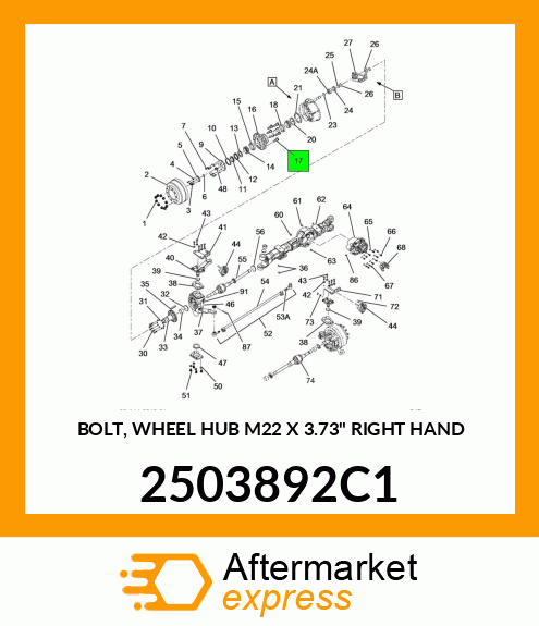 BOLT, WHEEL HUB M22 X 3.73" RIGHT HAND 2503892C1