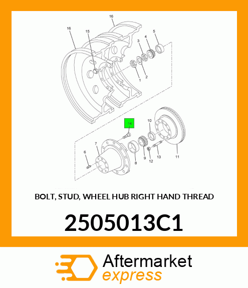 BOLT, STUD, WHEEL HUB RIGHT HAND THREAD 2505013C1