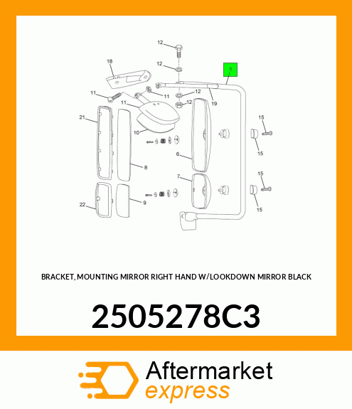 BRACKET, MOUNTING MIRROR RIGHT HAND W/LOOKDOWN MIRROR BLACK 2505278C3