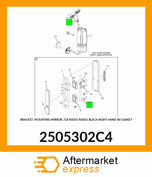 BRACKET, MOUNTING MIRROR /CB RADIO RADIO BLACK RIGHT HAND W/GASKET 2505302C4