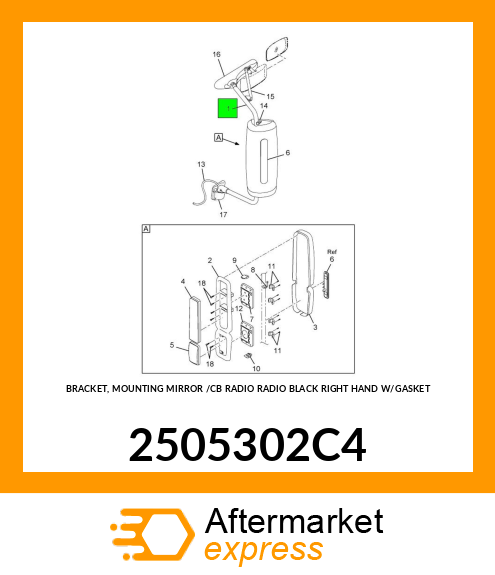BRACKET, MOUNTING MIRROR /CB RADIO RADIO BLACK RIGHT HAND W/GASKET 2505302C4