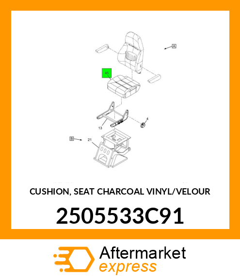 CUSHION, SEAT CHARCOAL VINYL/VELOUR 2505533C91