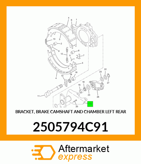 BRACKET, BRAKE CAMSHAFT AND CHAMBER LEFT REAR 2505794C91