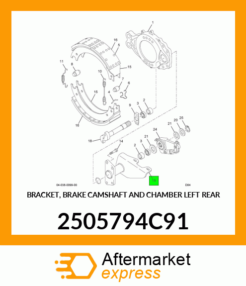 BRACKET, BRAKE CAMSHAFT AND CHAMBER LEFT REAR 2505794C91