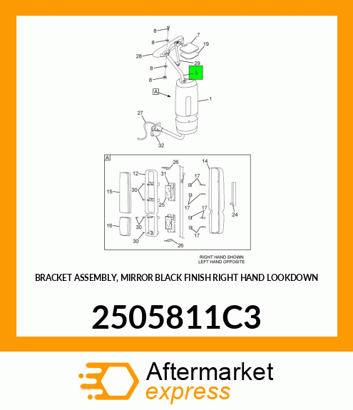 BRACKET ASSEMBLY, MIRROR BLACK FINISH RIGHT HAND LOOKDOWN 2505811C3