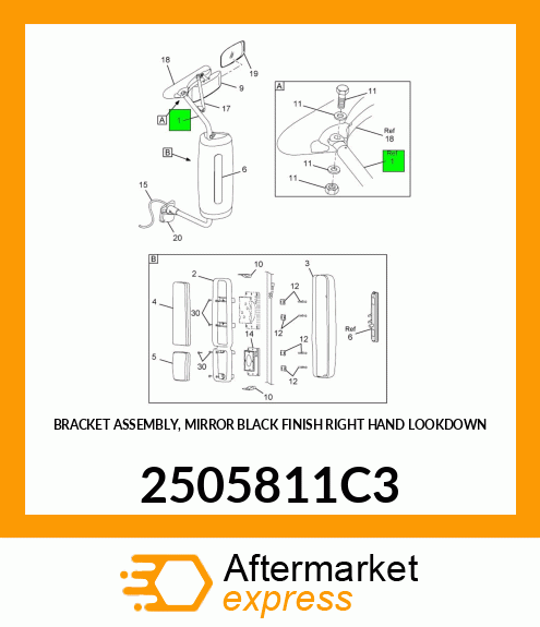 BRACKET ASSEMBLY, MIRROR BLACK FINISH RIGHT HAND LOOKDOWN 2505811C3