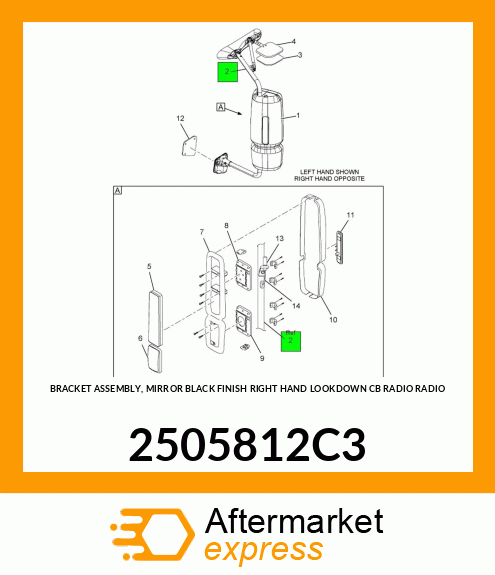BRACKET ASSEMBLY, MIRROR BLACK FINISH RIGHT HAND LOOKDOWN CB RADIO RADIO 2505812C3