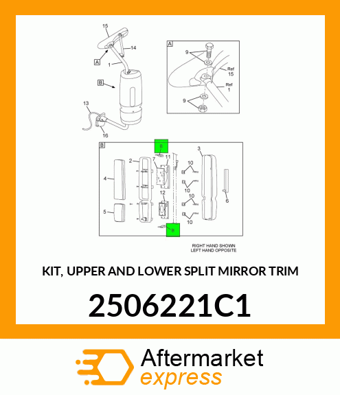 KIT, UPPER AND LOWER SPLIT MIRROR TRIM 2506221C1