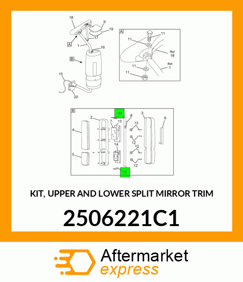 KIT, UPPER AND LOWER SPLIT MIRROR TRIM 2506221C1