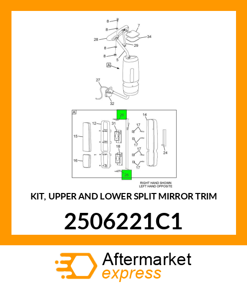 KIT, UPPER AND LOWER SPLIT MIRROR TRIM 2506221C1