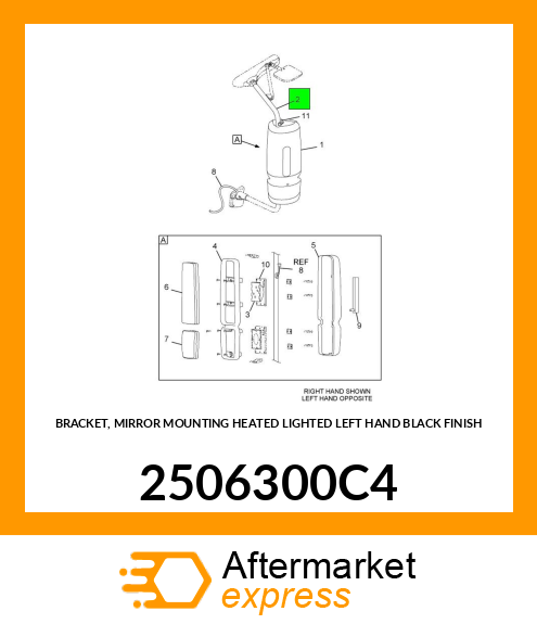 BRACKET, MIRROR MOUNTING HEATED LIGHTED LEFT HAND BLACK FINISH 2506300C4