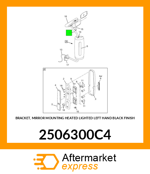 BRACKET, MIRROR MOUNTING HEATED LIGHTED LEFT HAND BLACK FINISH 2506300C4