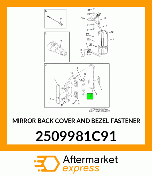 MIRROR BACK COVER AND BEZEL FASTENER 2509981C91