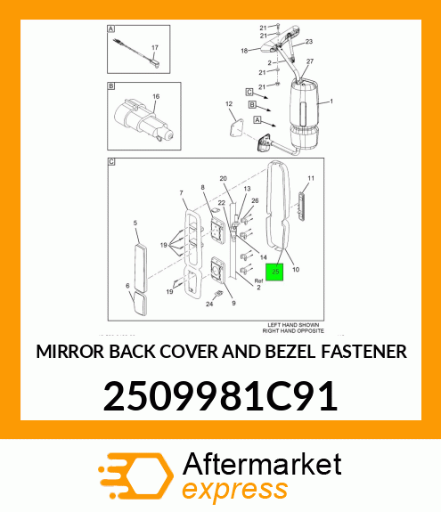 MIRROR BACK COVER AND BEZEL FASTENER 2509981C91