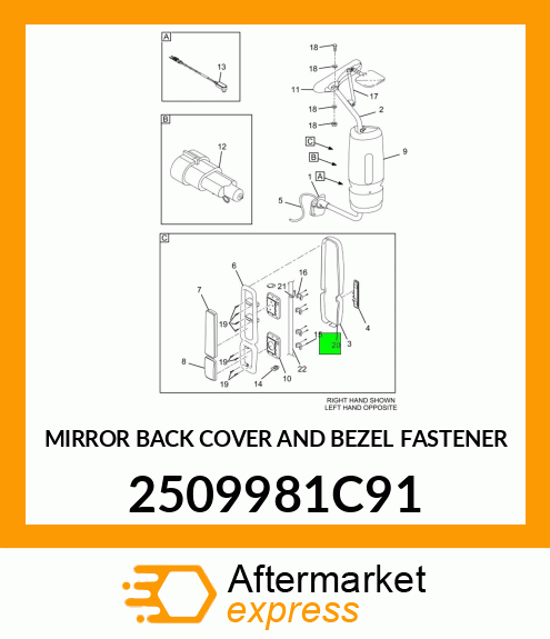 MIRROR BACK COVER AND BEZEL FASTENER 2509981C91