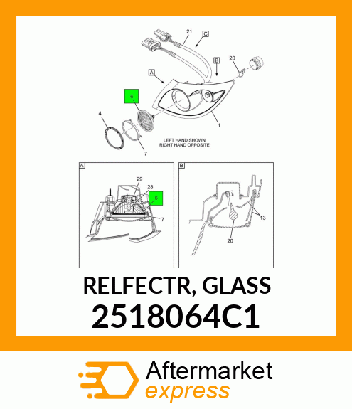 GLASS, REFLECTOR, HOUSING, HEAD LIGHT 2518064C1
