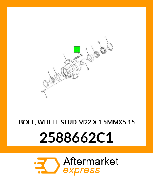 BOLT, WHEEL STUD M22 X 1.5MMX5.15 2588662C1