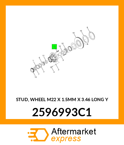 STUD, WHEEL M22 X 1.5MM X 3.46 LONG Y 2596993C1