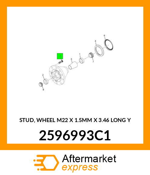 STUD, WHEEL M22 X 1.5MM X 3.46 LONG Y 2596993C1