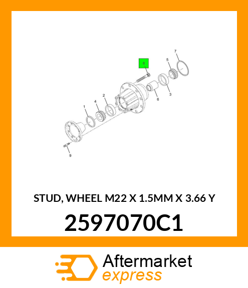 STUD, WHEEL M22 X 1.5MM X 3.66 Y 2597070C1