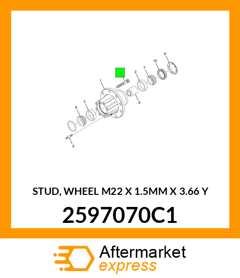 STUD, WHEEL M22 X 1.5MM X 3.66 Y 2597070C1