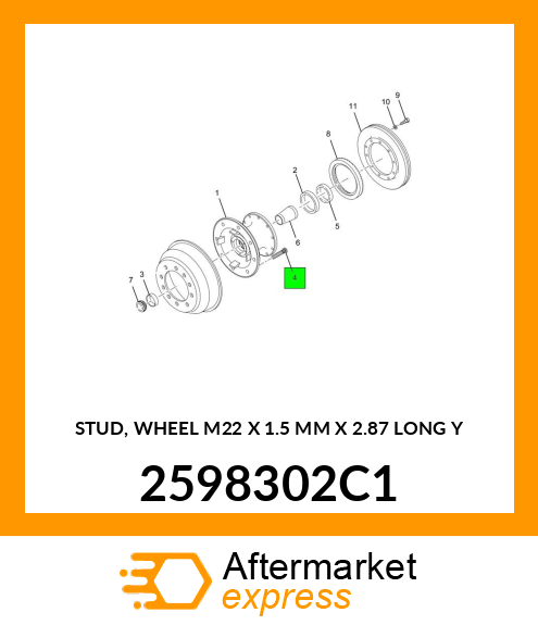 STUD, WHEEL M22 X 1.5 MM X 2.87 LONG Y 2598302C1