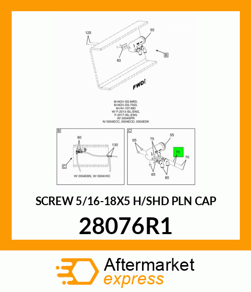 SCREW 5/16-18X5 H/SHD PLN CAP 28076R1