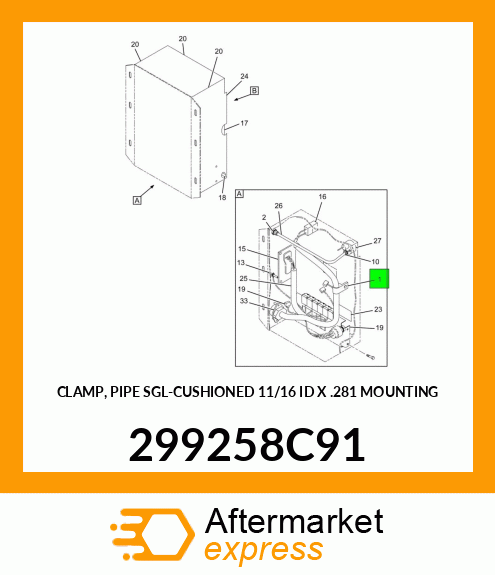 CLAMP, PIPE SGL-CUSHIONED 11/16 ID X .281 MOUNTING 299258C91