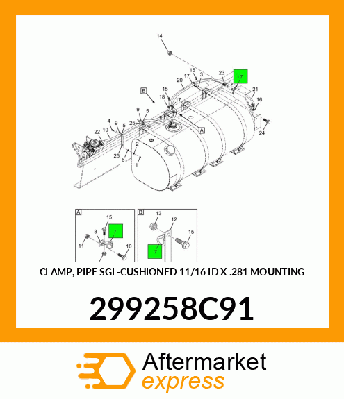 CLAMP, PIPE SGL-CUSHIONED 11/16 ID X .281 MOUNTING 299258C91