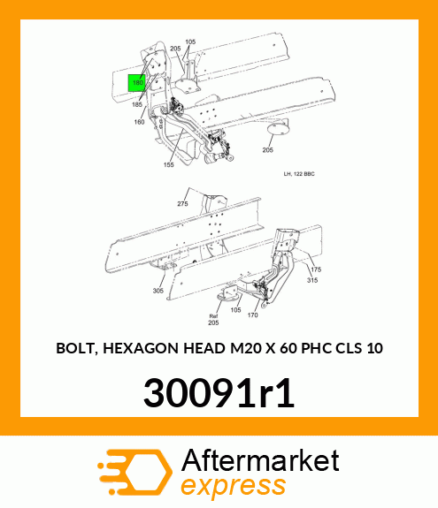 BOLT, HEXAGON HEAD M20 X 60 PHC CLS 10 30091r1