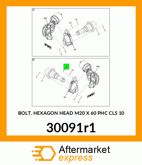 BOLT, HEXAGON HEAD M20 X 60 PHC CLS 10 30091r1