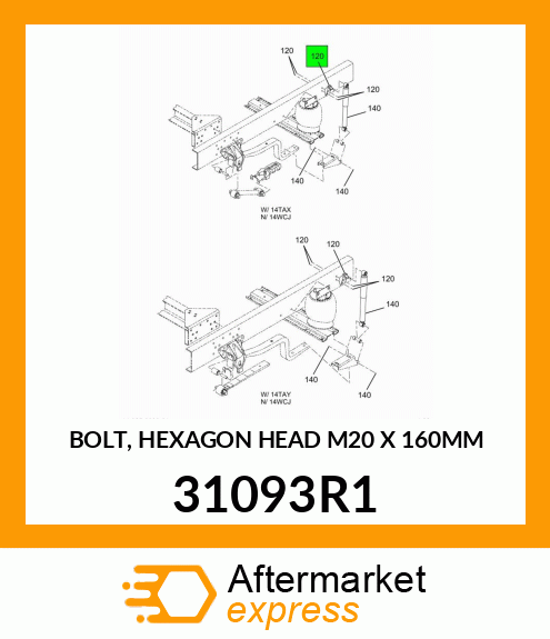 BOLT, HEXAGON HEAD M20 X 160MM 31093R1