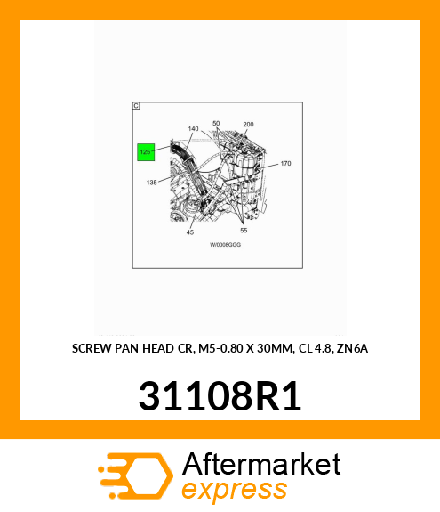 SCREW PAN HEAD CR, M5-0.80 X 30MM, CL 4.8, ZN6A 31108R1