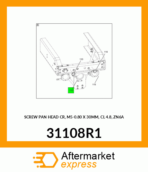 SCREW PAN HEAD CR, M5-0.80 X 30MM, CL 4.8, ZN6A 31108R1